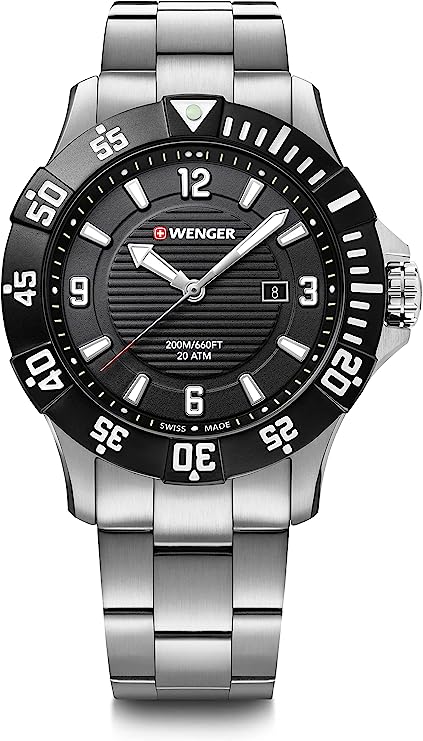 ウェンガー 腕時計（メンズ） 国内正規品ウェンガー【WENGER】【Avenue】電池式クォーツ　ステンレスバンド　ブラック文字盤　腕時計　メンズ　男性用　送料無料【Seaforce】01.0641.131【010641131】