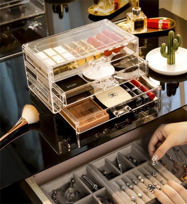 さかもとストアのメガ割 収納ケースピアス収納ネックレス2段引き出しクリアピアスクラシックアクセサリー34961331｜アングル2