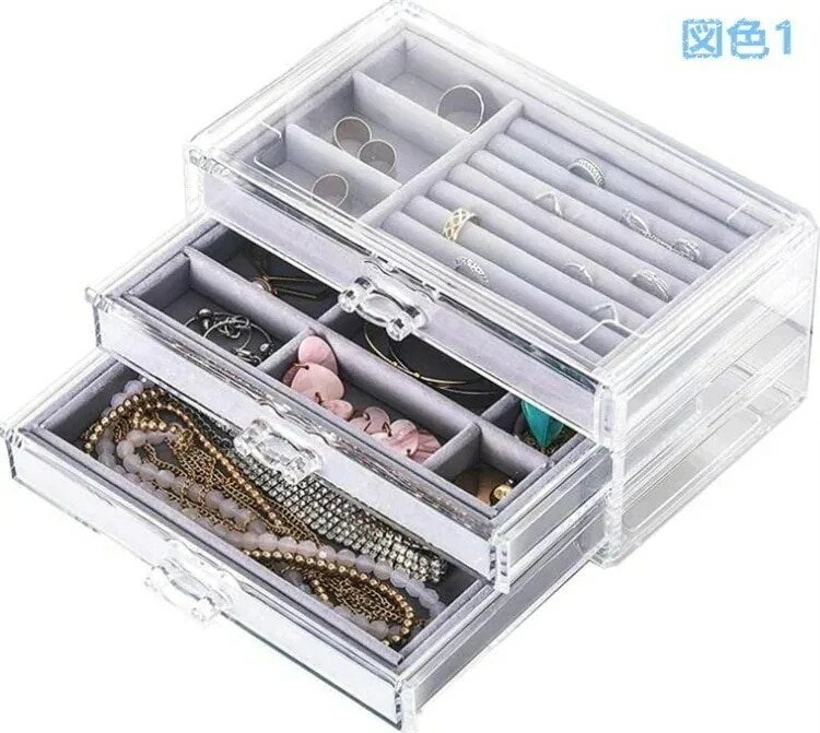 さかもとストアのメガ割 収納ケースピアス収納ネックレス2段引き出しクリアピアスクラシックアクセサリー34961331｜アングル3