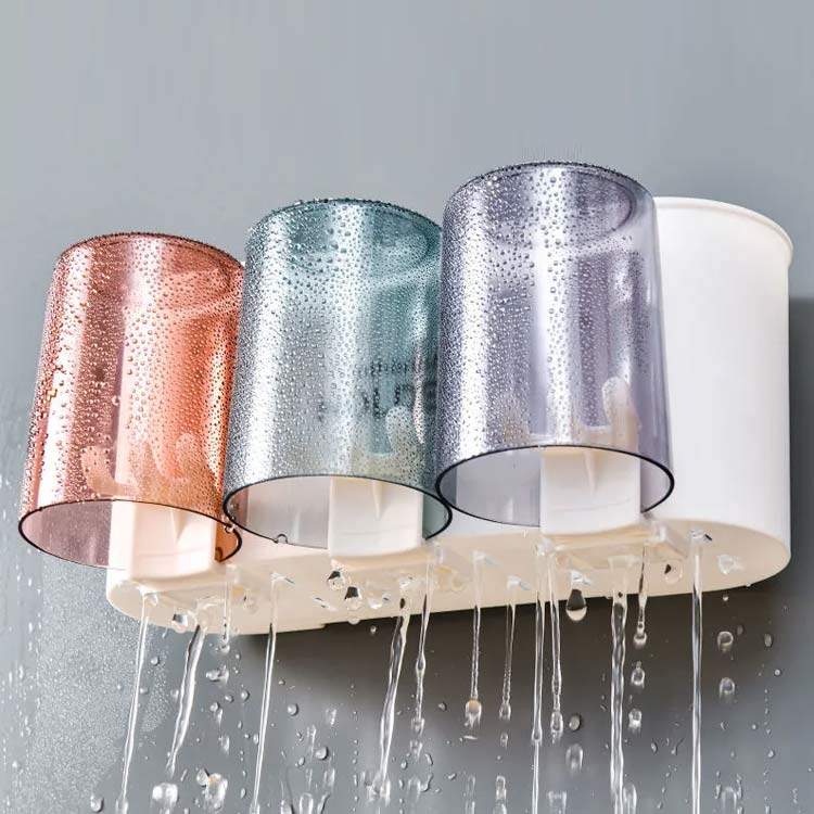 メガ割 歯ブラシスタンド 壁掛け式 歯磨きコップ付き 電動歯ブラシ コップ ホルダー 家族用 3人用 4人用