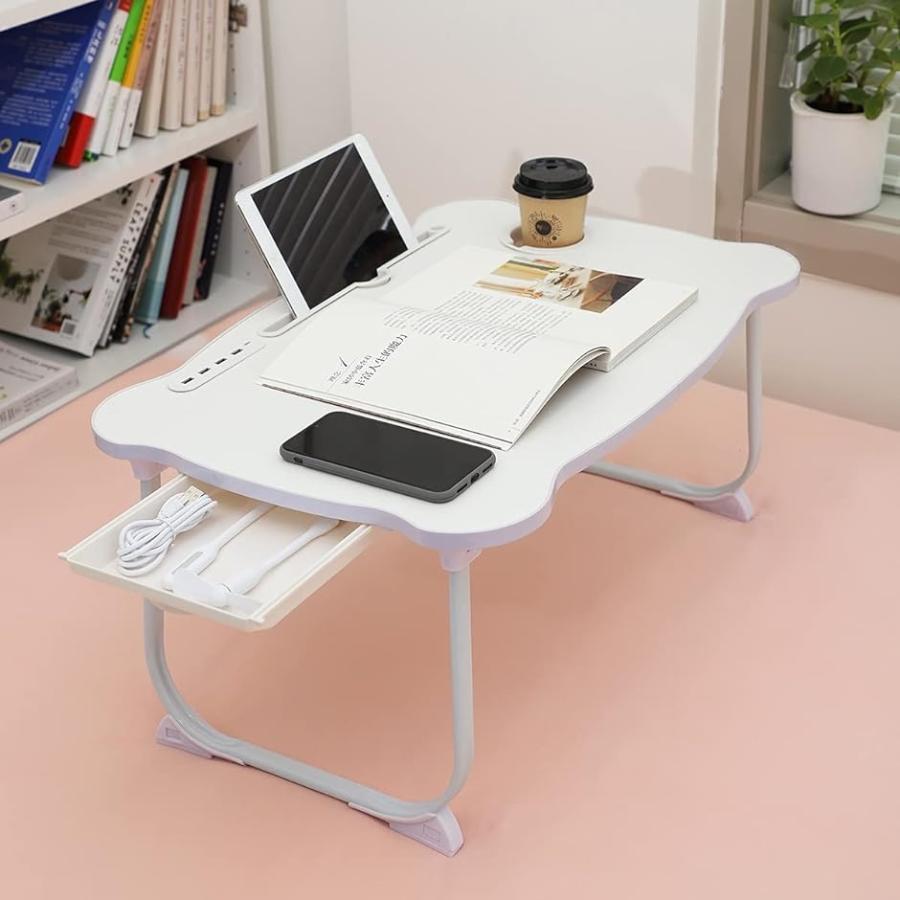 折りたたみテーブル 折り畳みテーブルパソコンデスク座卓 ベッドテーブル ローテーブル 凹溝付( ホワイ..