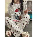本日の限定商品 キティ パジャマ 太ったmmサイズのかわいいキャラクターキティ長袖パジャマ 秋のゆったりズボン部屋着セット福袋夏パジャマ