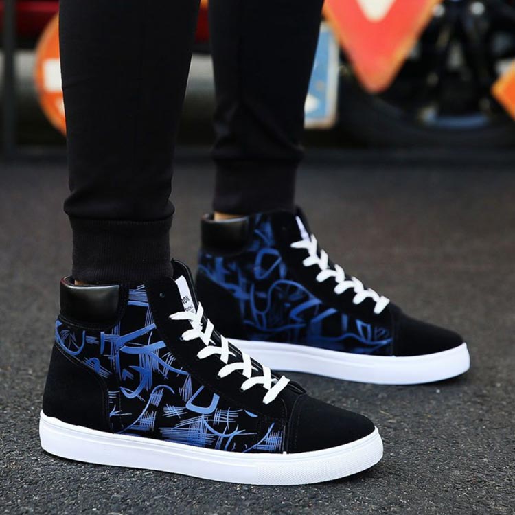 スニーカーメンズストリートハイカット軽量カジュアルカジュアルスニーカー靴軽量滑り止め通気レースア..