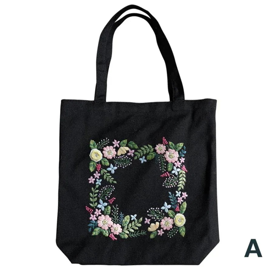 刺繍トートバッグ材料キット 手芸材料セット り エコバッグ 花 植物 刺繍枠 刺繍針 図案 トートバッグ ..