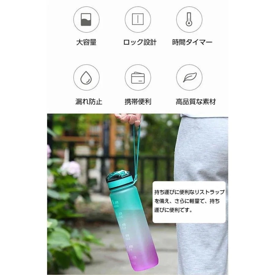 さかもとストアのメガ割 ml 目盛り付き水筒 L ウォーターボトル ストロー付き水筒 タイムマーカー 携帯便利 高密封性 漏れ防止 大容量 軽量 子供 キッズ レディース メンズ おしゃ｜アングル3