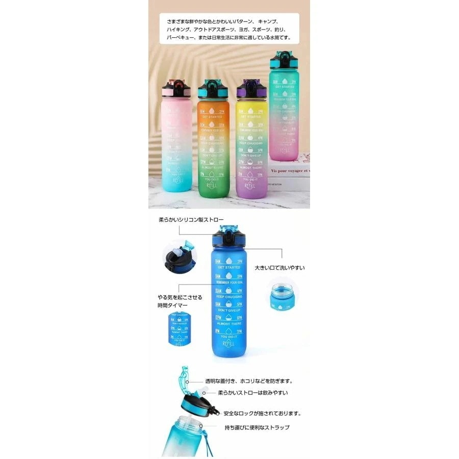 さかもとストアのメガ割 ml 目盛り付き水筒 L ウォーターボトル ストロー付き水筒 タイムマーカー 携帯便利 高密封性 漏れ防止 大容量 軽量 子供 キッズ レディース メンズ おしゃ｜アングル2