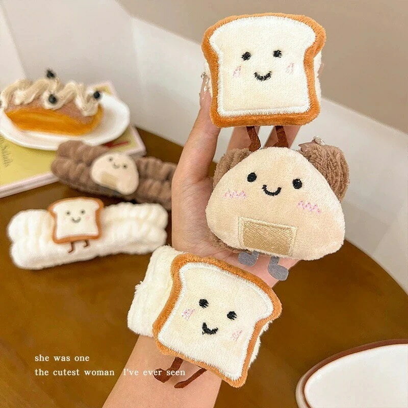 メガ割 かわいいパンおにぎり洗顔ヘッドバンド女性の高弾性伸縮性パンヘアバンド袖口リストストラップ..