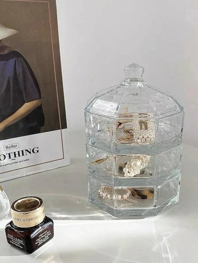 オクタゴンクリアガラスアクセサリーケース 収納　小物入れ　韓国インテリア　韓国雑貨　クリアガラス 层