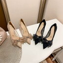 厚底シューズ ヒールパンプススニーカーシューズブーツ厚底 リボンの網糸細ヒール女性 年春夏新型気質尖ったパンプス女性レディース 韓国ファッション サンダル さん...