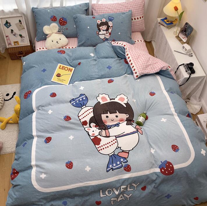 ファーボアブルゾンCOLOR起毛ベッドシーツ+布団カバー+枕カバー点セットレディースメンズ