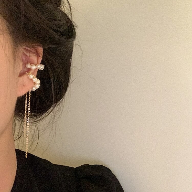春の耳元をおしゃれに 森系超仙簡約非対称異形真珠流蘇耳挟無耳洞女冷淡風耳骨挟イヤリング 冬ピアス