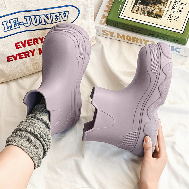 人气新作準備したいレイングッズ 雨靴 厚底 レディース アウター用 防水 防滑 ミドル レインブーツ 四季 着回し 耐磨耗 防臭 ウォーターシューズ