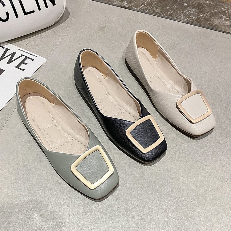 メリージェーン フラットシューズ バックルニットスクエアフラットパンプス レディース