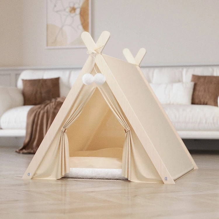 ペットハウス ペットテント 猫ベッド キャットハウス ドッグ 犬小屋 猫小屋 通気性いい かわいい クッション付き 洗濯可能 組み立て簡単 綿布 木製 四季通用 洞窟猫ベッド 犬ベッド * *