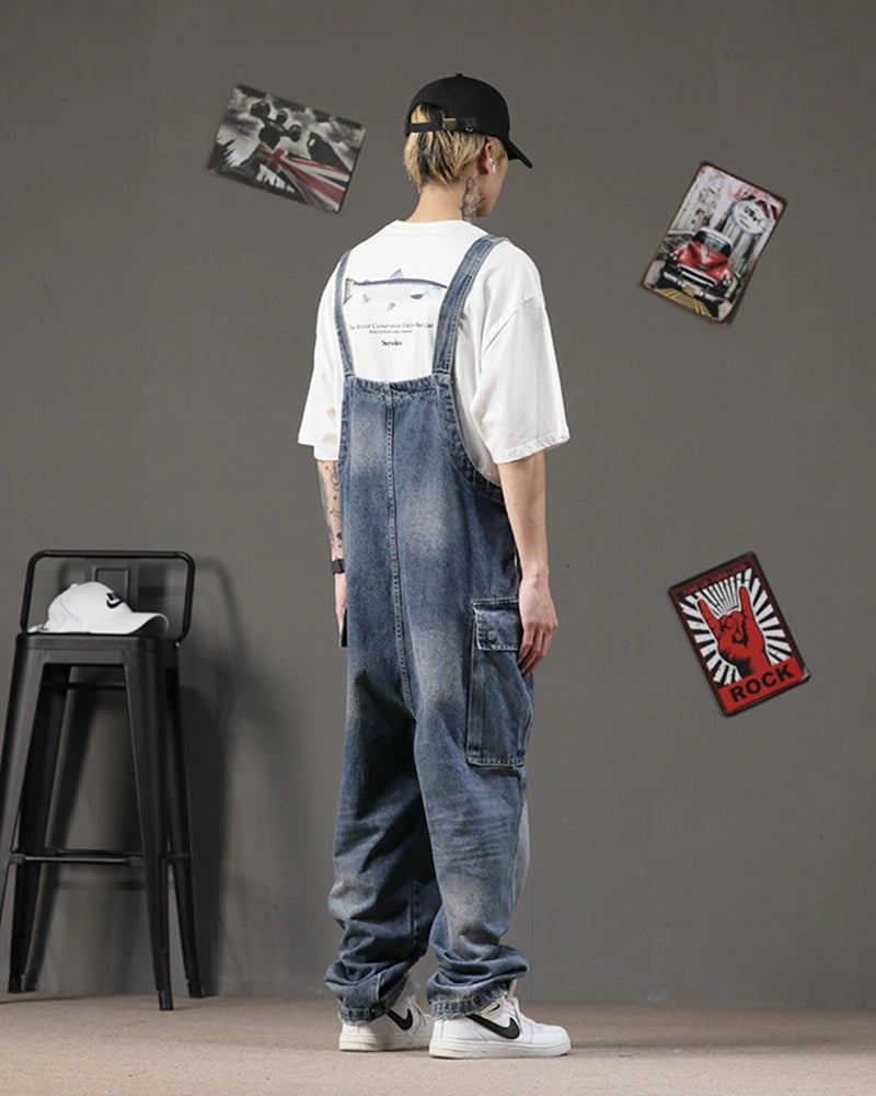 オーバーオール メンズ サロペット デニム ストレートフィット ゆったり つなぎ ツナギ メンズ デニム ジーンズ カーゴパンツ ロングパンツ M L XL XL ユニセックス大きいサイズ b系 ヒ