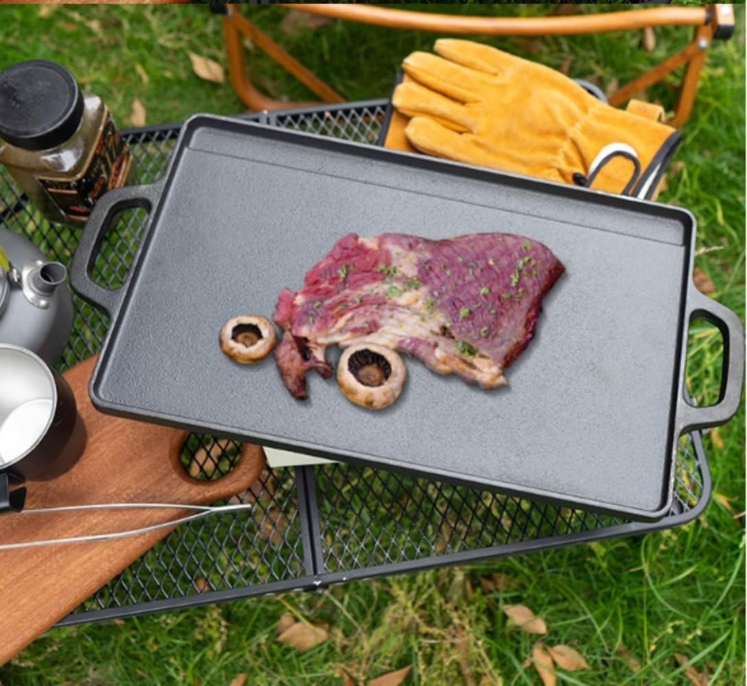 鋳鉄製グリルパン グリルプレート 両面利用可能 グラタン皿 プレート 角型波形 焼肉 魚焼きグリル用 直..