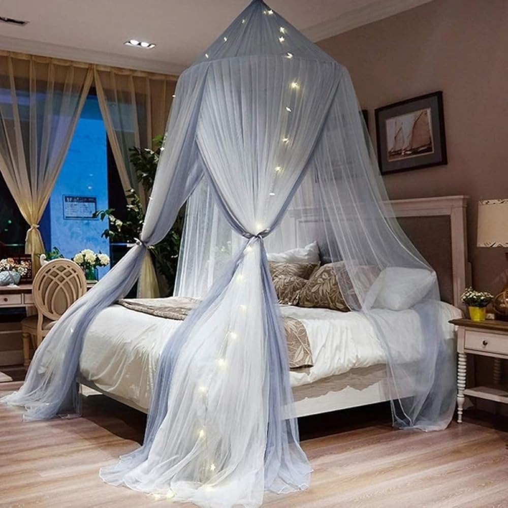 天蓋蚊帳 円形カーテン型｜直径 120× 高さ 260cm 吊り下げ式三開き お姫様風デザイン 防虫・防蚊効果 ..
