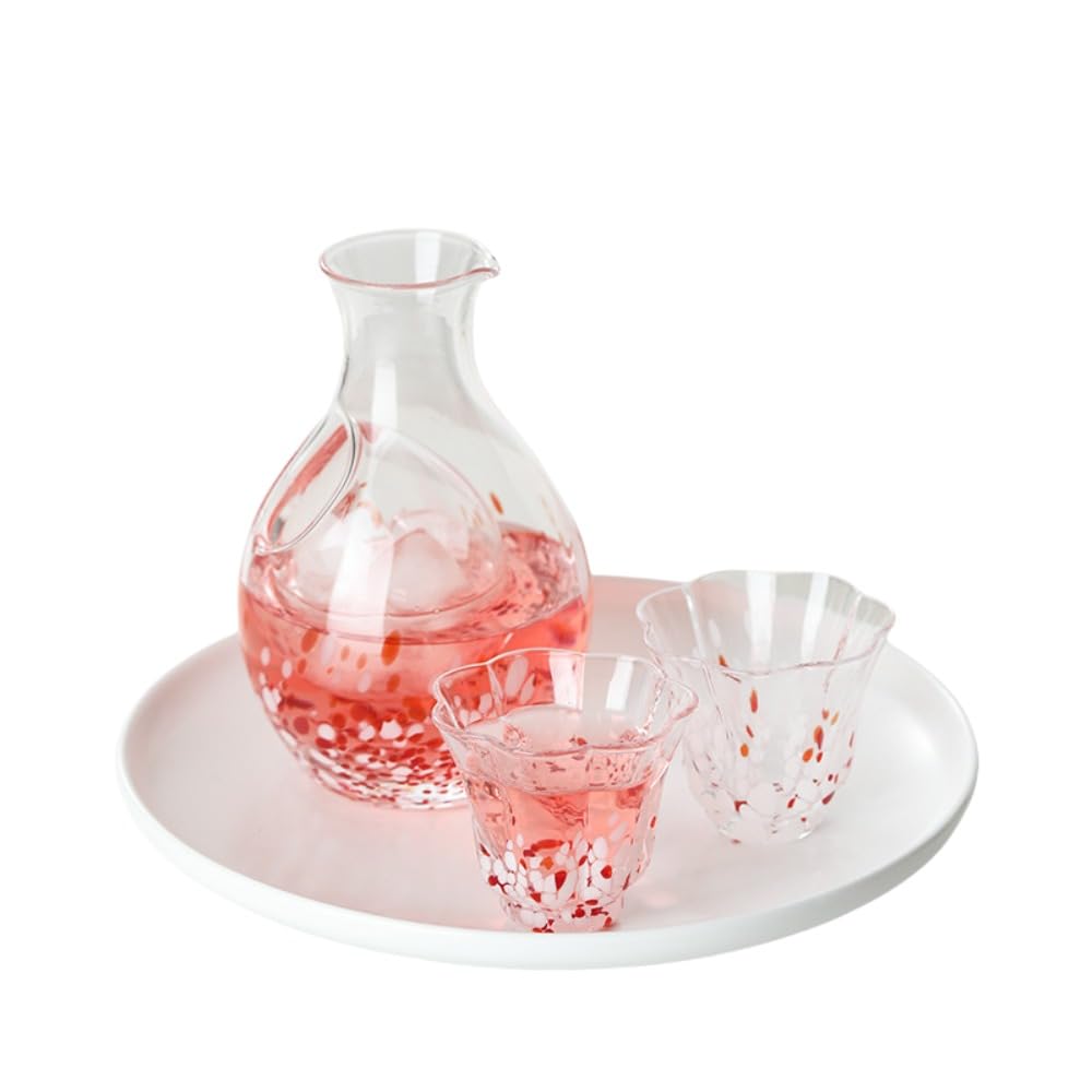 SIzlaho 日本酒 点 冷酒クリスタルグラス付き 小型ワイン風デザイン (ピンク)