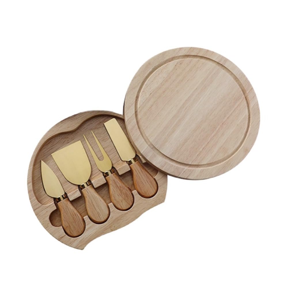 Guyyelt チーズナイフセット、ラウンド チーズボード セット、竹製ラウンドチーズボードとナイフ、ポー..