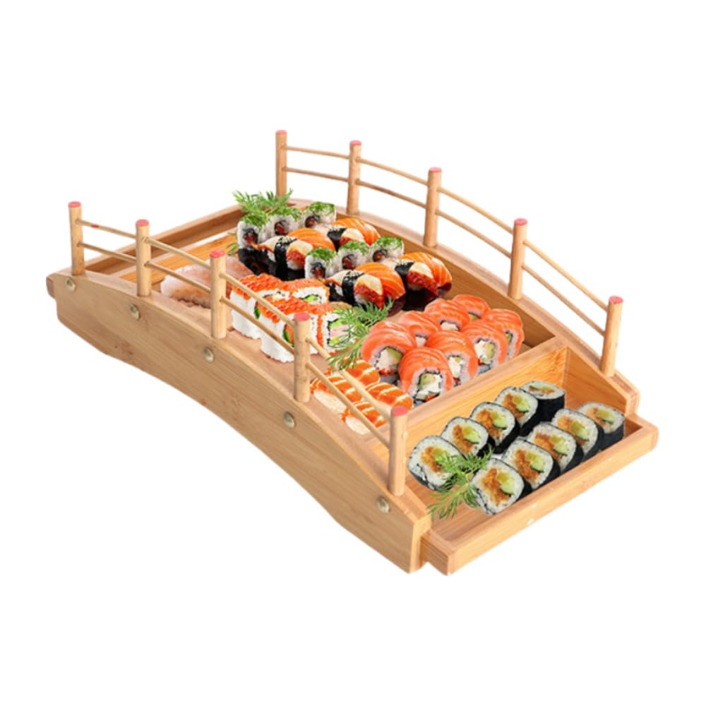 Guyyelt 寿司サービングトレイ、寿司プレート、寿司船、舟盛器 木製寿司ボートサービングトレイ、刺身皿、ランチプレート 立体盛り台形 寿司刺身 和食舟 飲食店 宴会演出 高級料亭など 業務用 家庭用 (53*24cm,竹製) [並行輸入品]