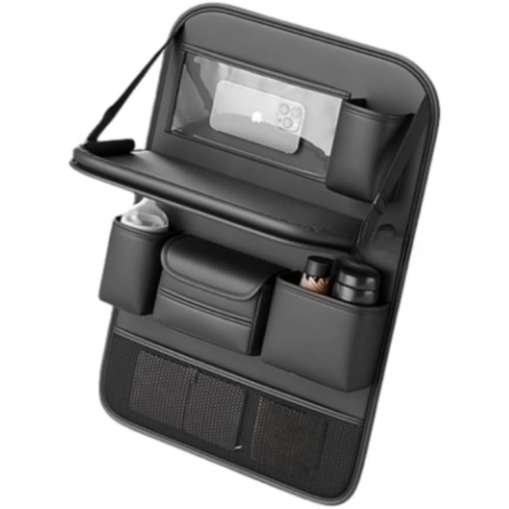 Guyyeltシートバックポケット テーブル付き PUレザー素材 車用吊り下げバッグ カーシートバック収納袋 ..