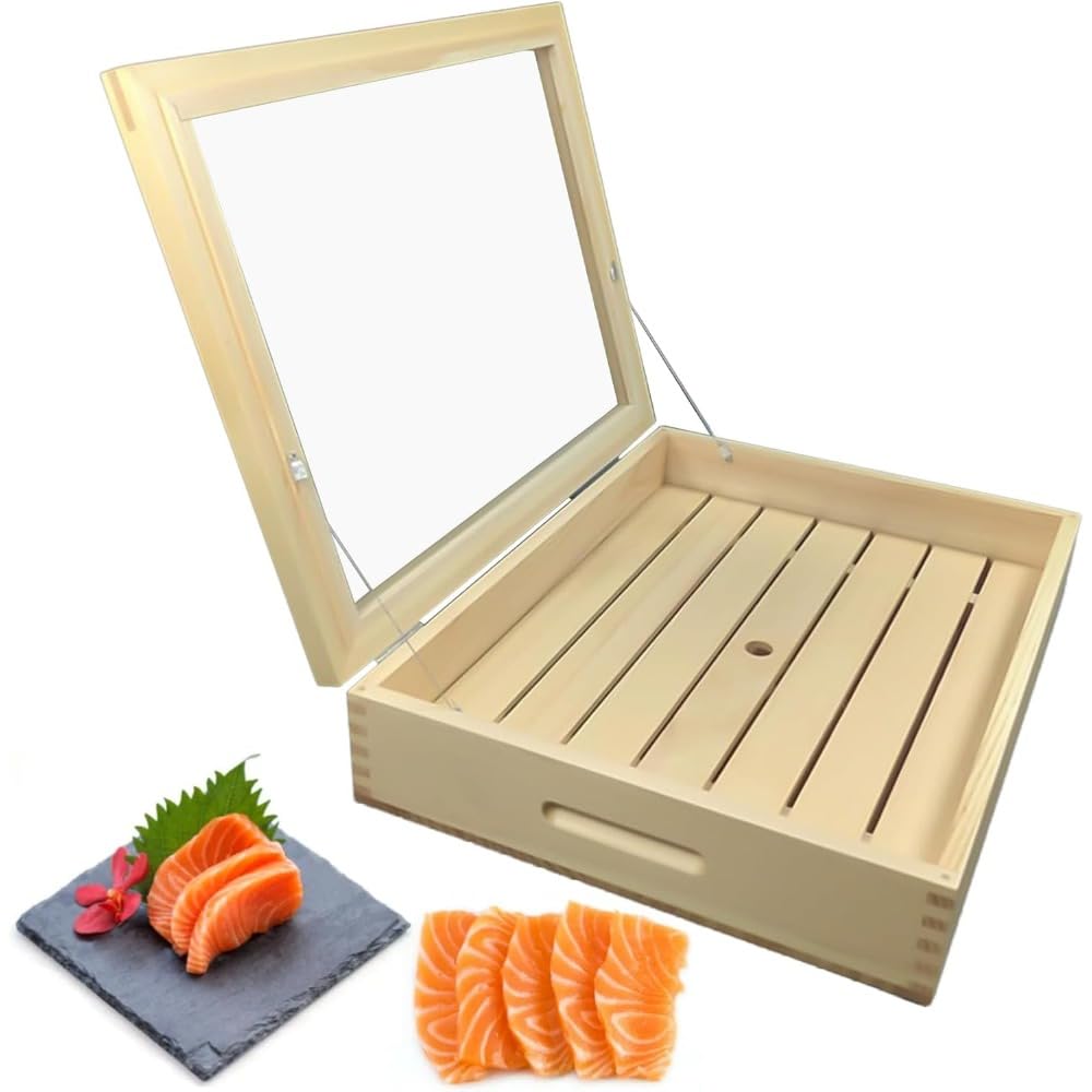 Guyyelt 寿司盛台 アクリル製 刺身盛台 蓋付き 寿司ボート 盛器 刺身皿 寿司ツール お寿司 木製 盛付皿..