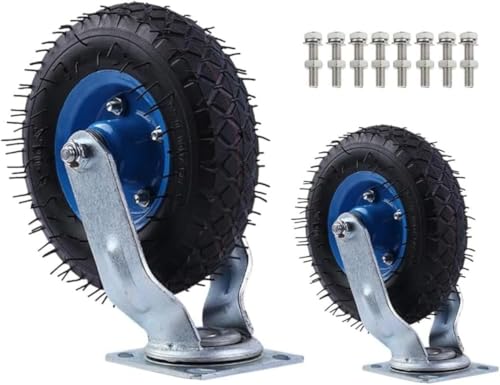 工業用キャスター、2個セット、静音ゴム、トロリー用空気圧式、ボールベアリング付きショックアブソー..