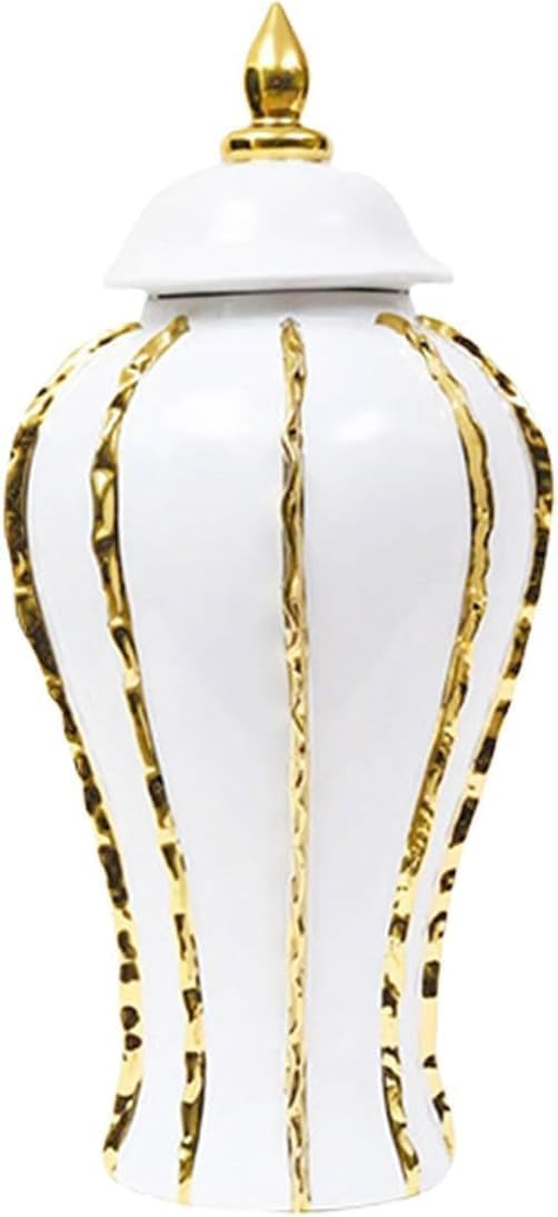 エレガントなセラミックジンジャージャー磁器花瓶、家庭やオフィスの装飾、フラワーアレンジメント、蓋..