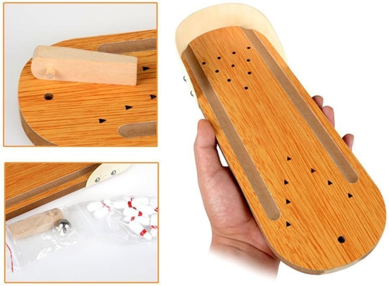 デスクトップボウリングおもちゃ，ミニデスクトップボウリングゲーム、木製のボーリング場テンメタルピンボールデスクセット