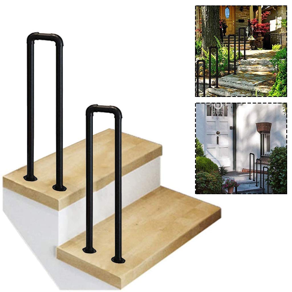 玄関用手すりセット 手すり付き 玄関台 手摺上がりショチ階段手すり - ブラックメタル錬鉄手すりは、移..