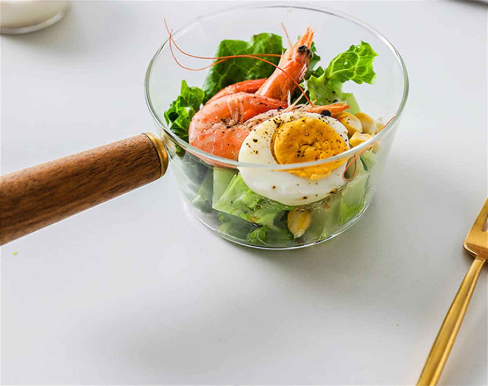 ソースパン ガラス鍋 ガラス両手鍋 ミルクポット 調理器具 耐熱ガラス 直火 電子レンジ 透明 木製持ち..