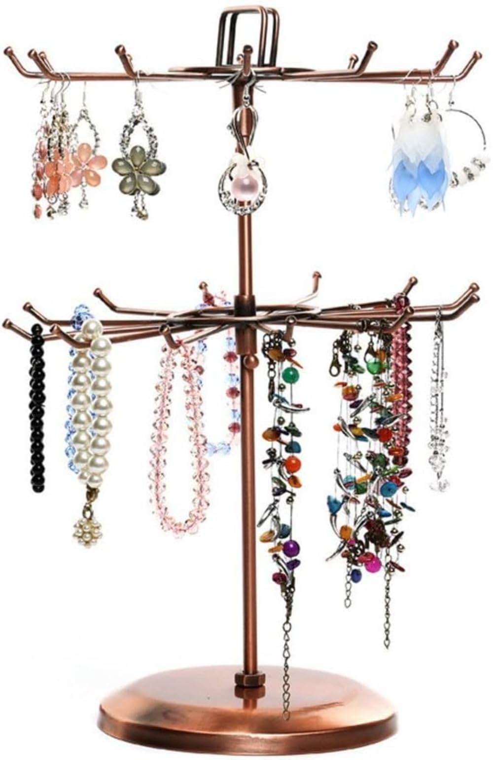 回転式 ジュエリースタンド アクセサリースタンド ネックレス キーホルダースタンド (ブロンズ色)