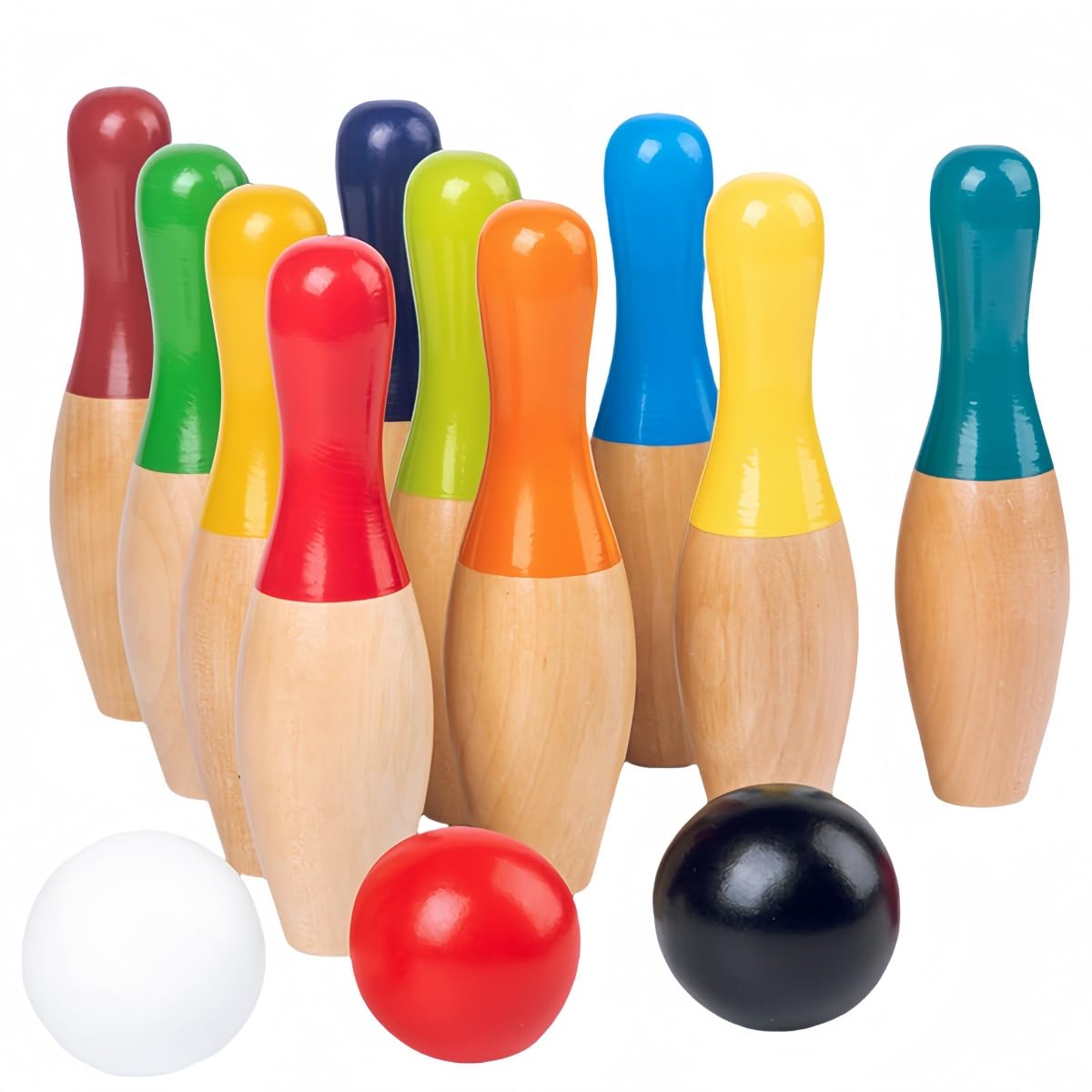 ローンボウリングゲームアウトドアファン木製裏庭の芝生のボウリングセット十代の若者たちの家族ボウリングセット屋内ホームボウリング場子供のおもちゃローンボウリングゲーム (にじ色です)