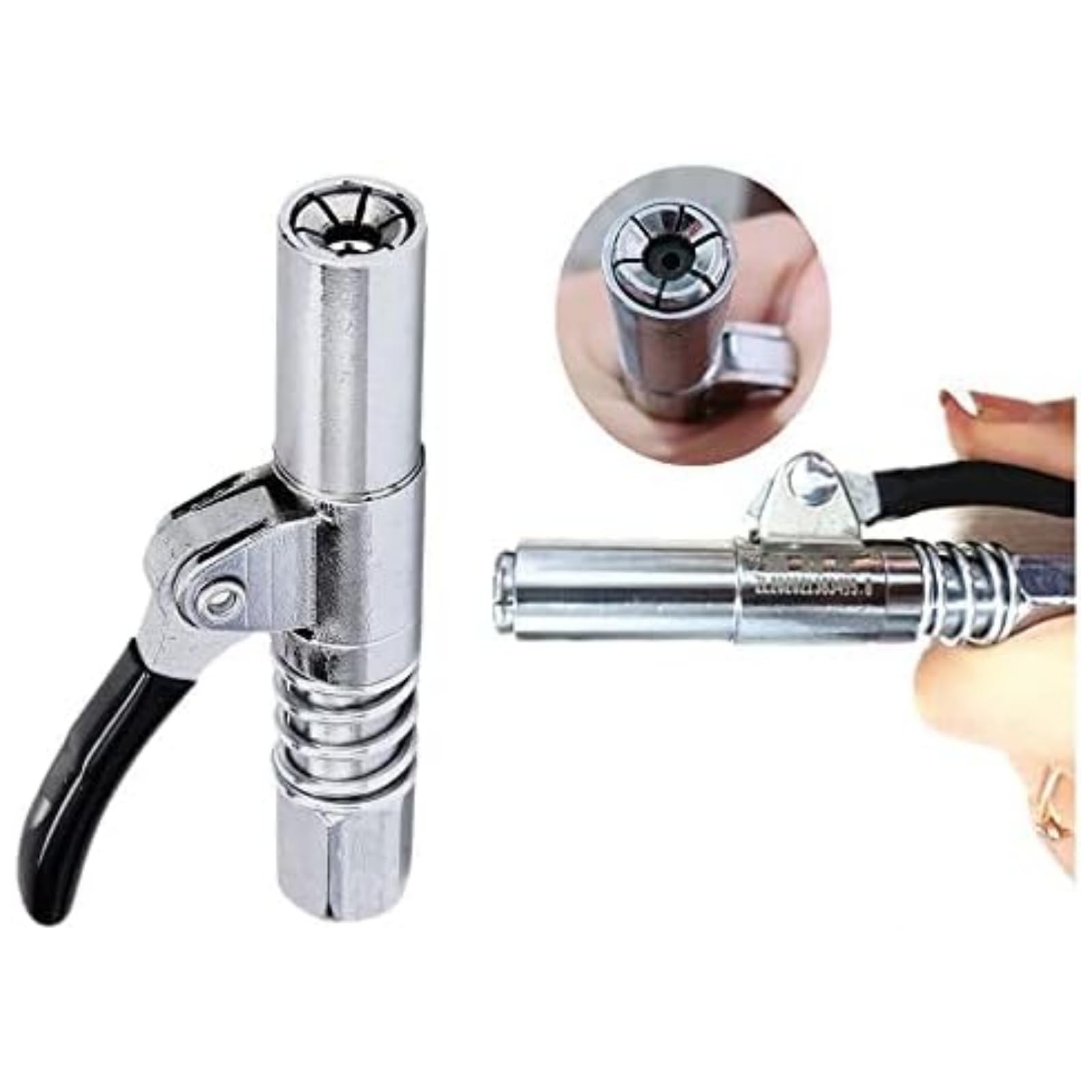 グリースガン グリスカプラー ロッククランプ式高圧グリース注入器 シングルハンドルかつセルフロッキング式のバターノズルヘッド ノズル ロックカプラー 高圧グリス グリースカプラー セット 継手 注油工具 開閉が簡単 あらゆるタイプのグリースガン(3)