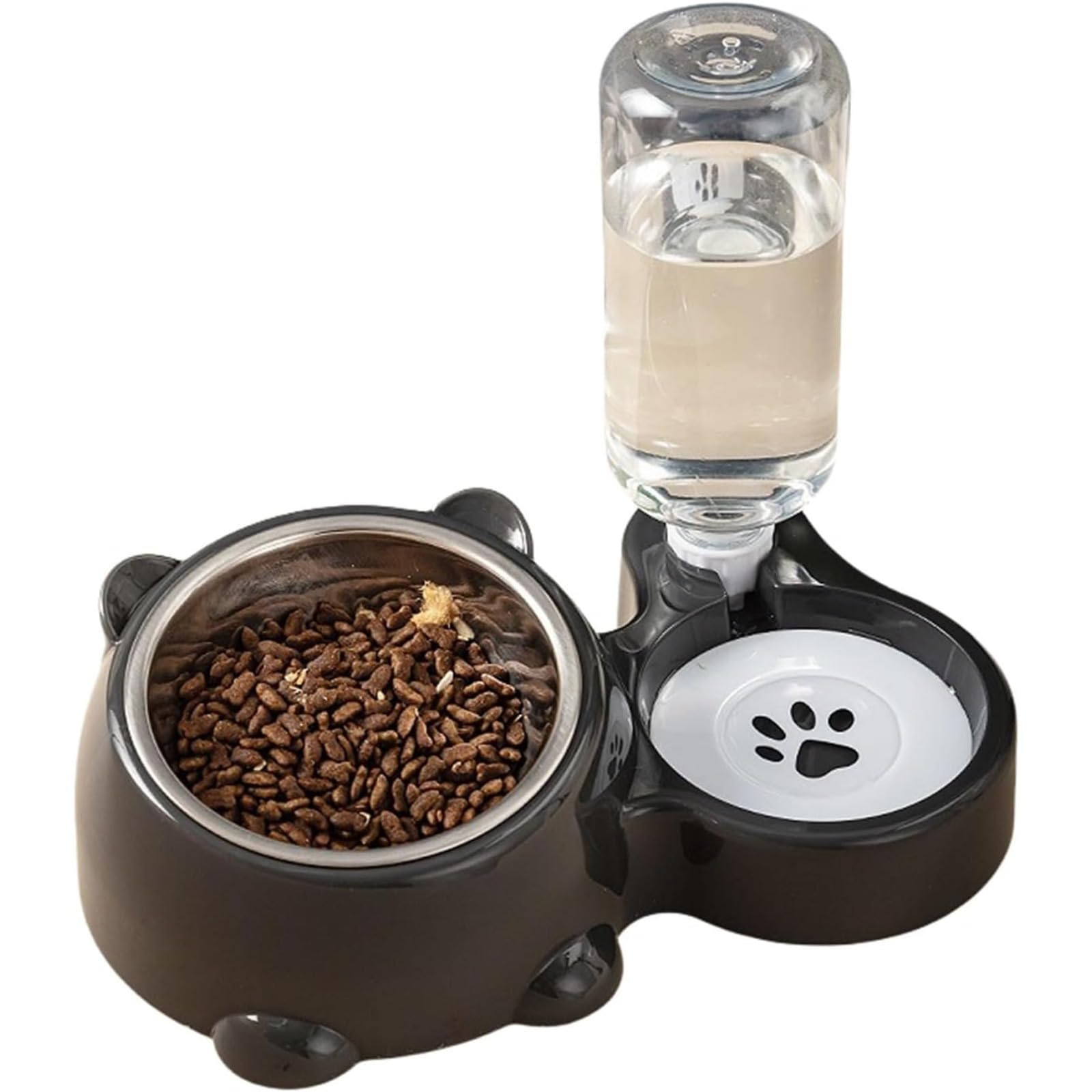 ペットボウル 猫 餌入れ 食べやすい すべり止め 取り外し式 洗いやすい 猫食器 給水器 (Black,Plastic ..