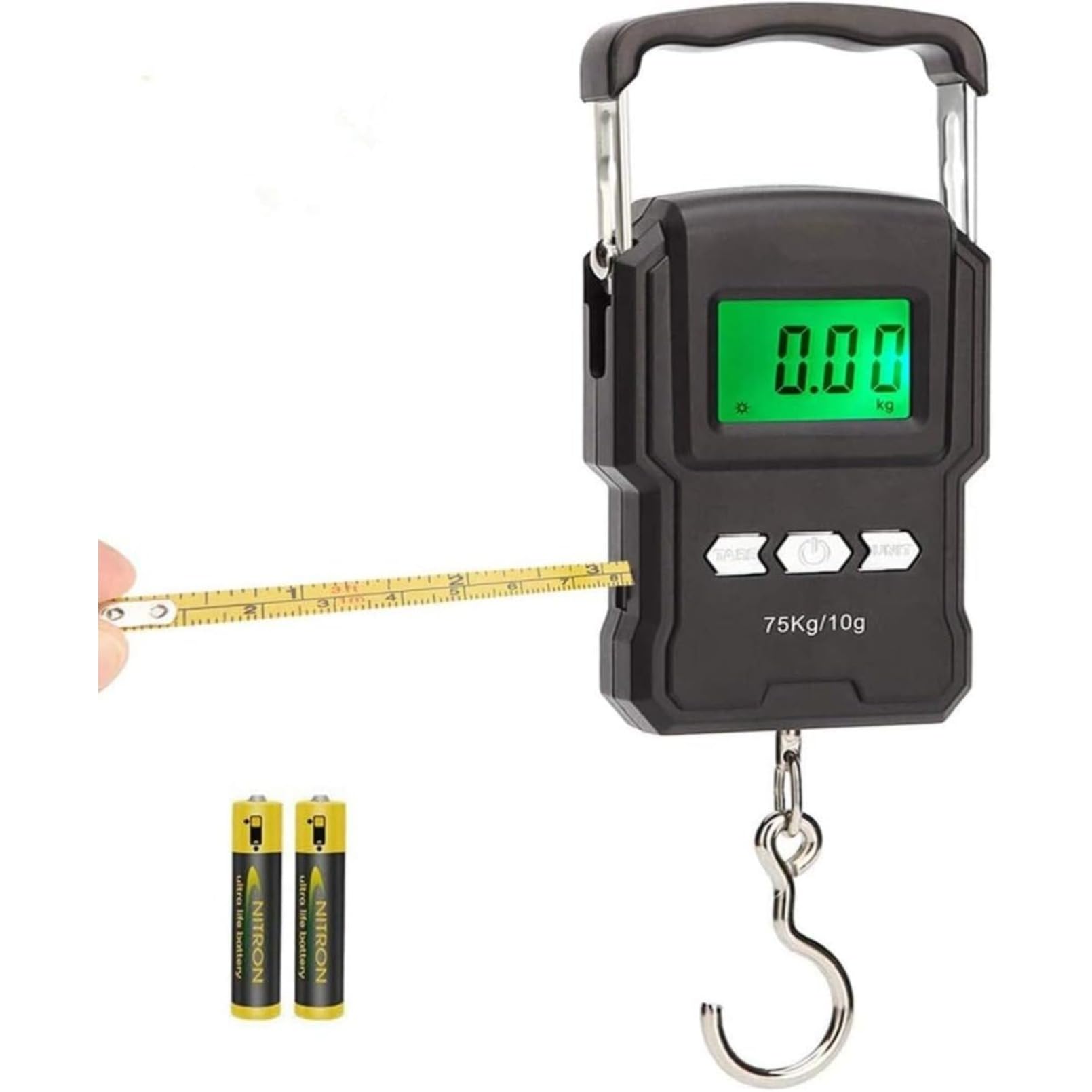 デジタル吊り下げ秤 フィッシングスケール 釣り 75kg 巻き尺付き 携帯式デジタル 旅行はかり 高精度 軽..