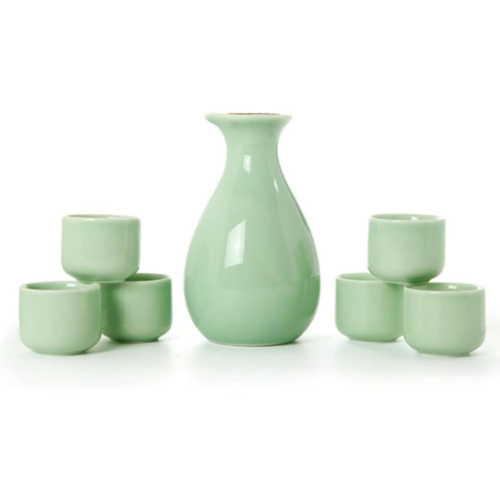 徳利 盃 酒器セット 和食器 中国陶器 青磁 6客 取手なし 陶器 実用なタイプ