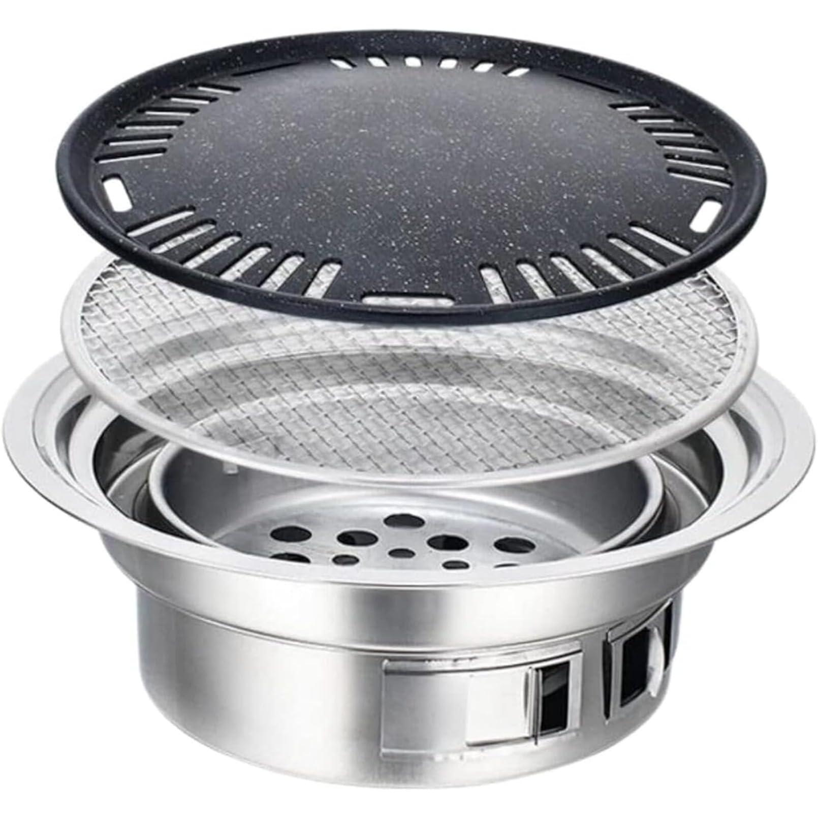 キュー炭火焼きコンロ バーベキューコンロ BBQグリル ステンレス製 韓式BBQプレート付き 炭火バーベキ..