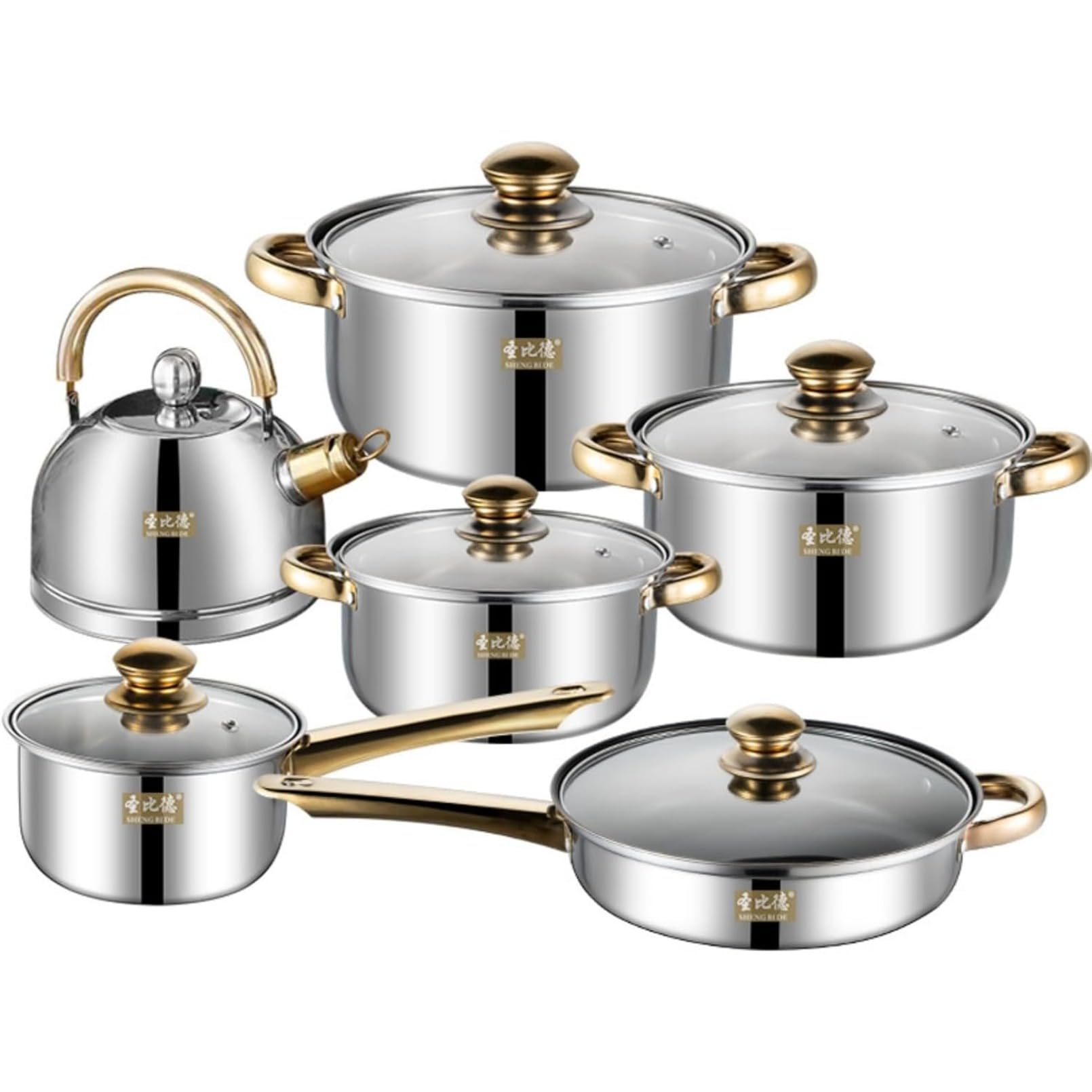 【】ステンレス鋼調理器具 12 点セット｜ノンスティックフライパン・ソースパン・ミルクポット・スープ..