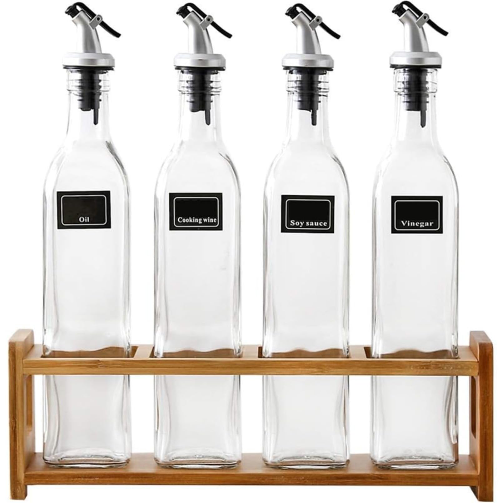 ガラス製 オイルポット 調味料ボトル スパイスラック付き 醤油 酢 保存容器 キッチン収納 おしゃれ 無..