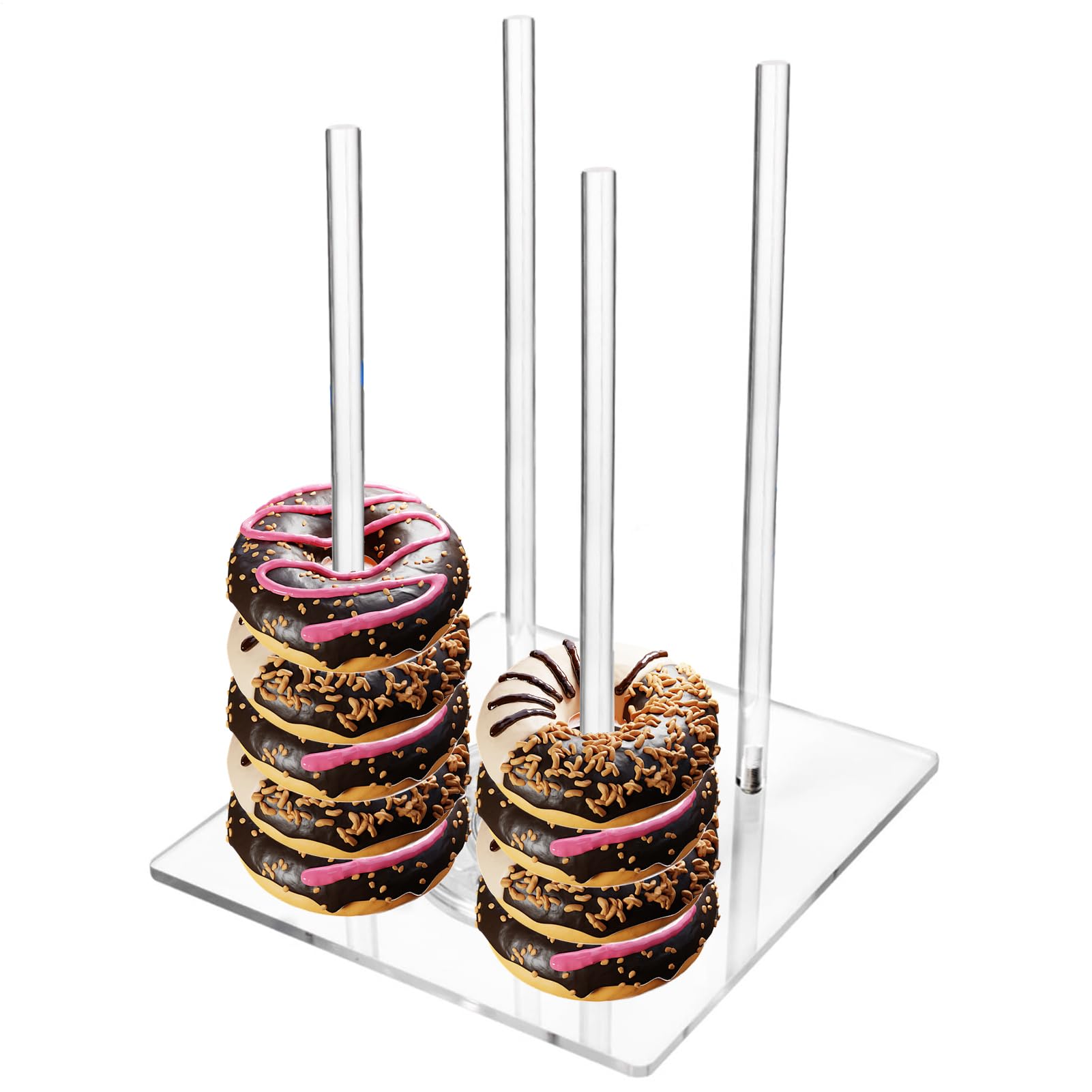 アクリルドーナツスタンド - 透明なドーナツディスプレイラック、回転ベーグルタワーホルダー|クリスマスパーティー、イベントデザートテーブル、ウェディングトリートアレンジメントのベース付きのクリアサーキュラーペストリーディスプレイ