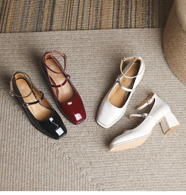 スクエアトゥ パンプス レディース 厚底 . cm ストラップデザイン 靴擦れ防止 疲れにくいクッション 結婚式 パーティー フォーマル対応 かかとフィット