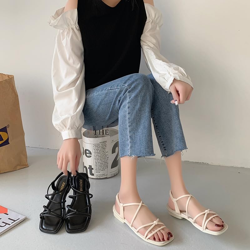 夏限定 レディースサンダル 立体編み込みデザイン 足なじみインソール【 D】 ビーチ・街歩き兼用 脱ぎ履き楽々 おしゃれ涼鞋 (リボンアクセント)