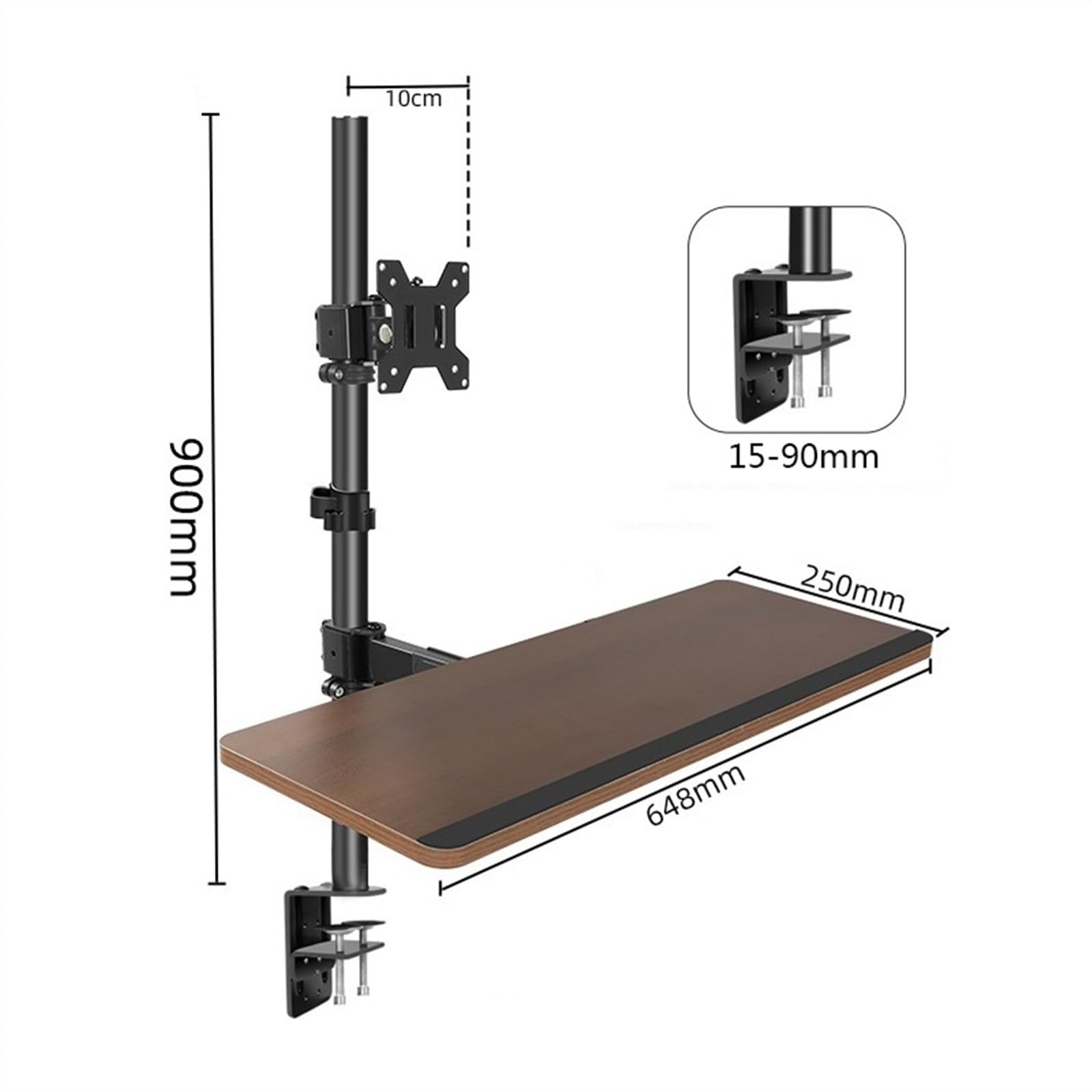 モニタースタンド シングルモニターデスクマウント キーボードトレイ付き 高さ調節可能なモニターマウ..