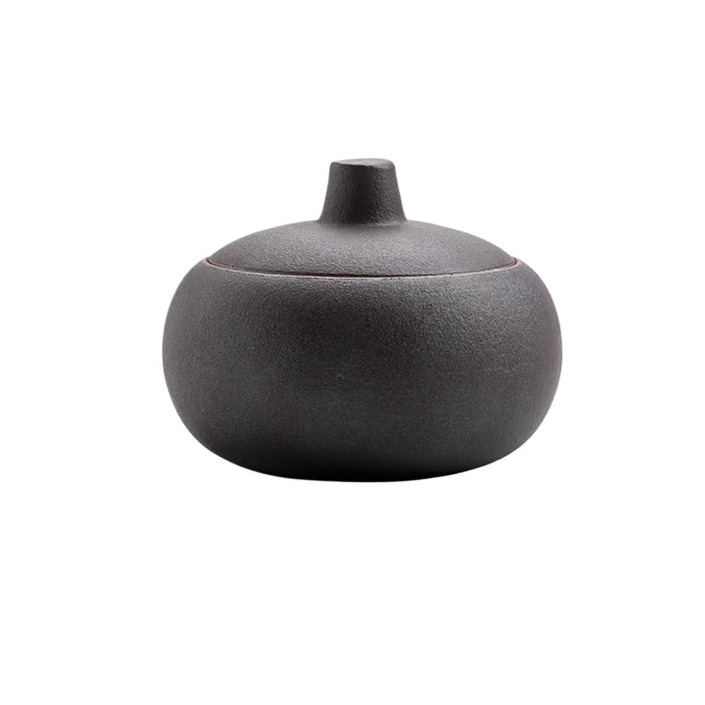 灰皿 粗い陶器灰皿 ブラック 鉄釉灰皿 ポータブル 蓋付き 灰皿 リビングルーム キッチン ホーム 卓上装飾 灰皿 屋内