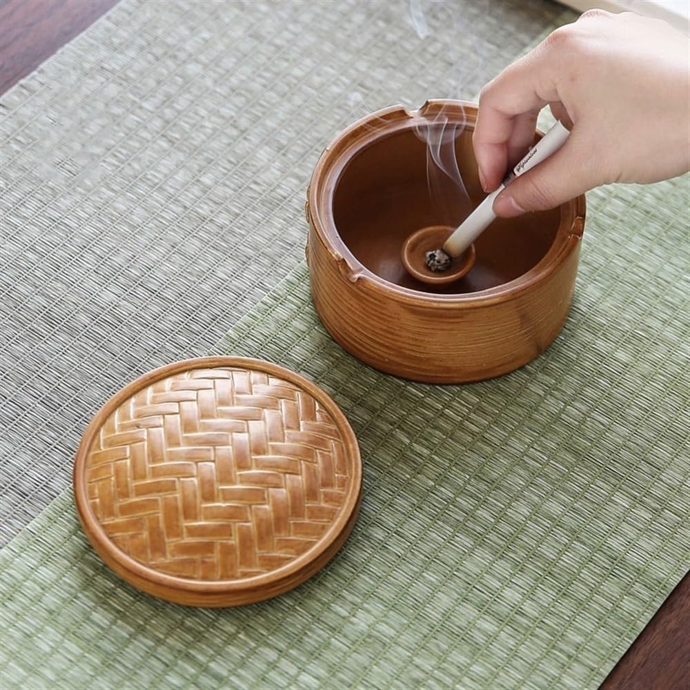 灰皿 クラシカル 陶器灰皿 Huaxia 文化 ポータブル 灰皿 デスクトップ 灰皿 蓋付き 部屋 リビングルーム バルコニー オフィス 灰皿 屋内