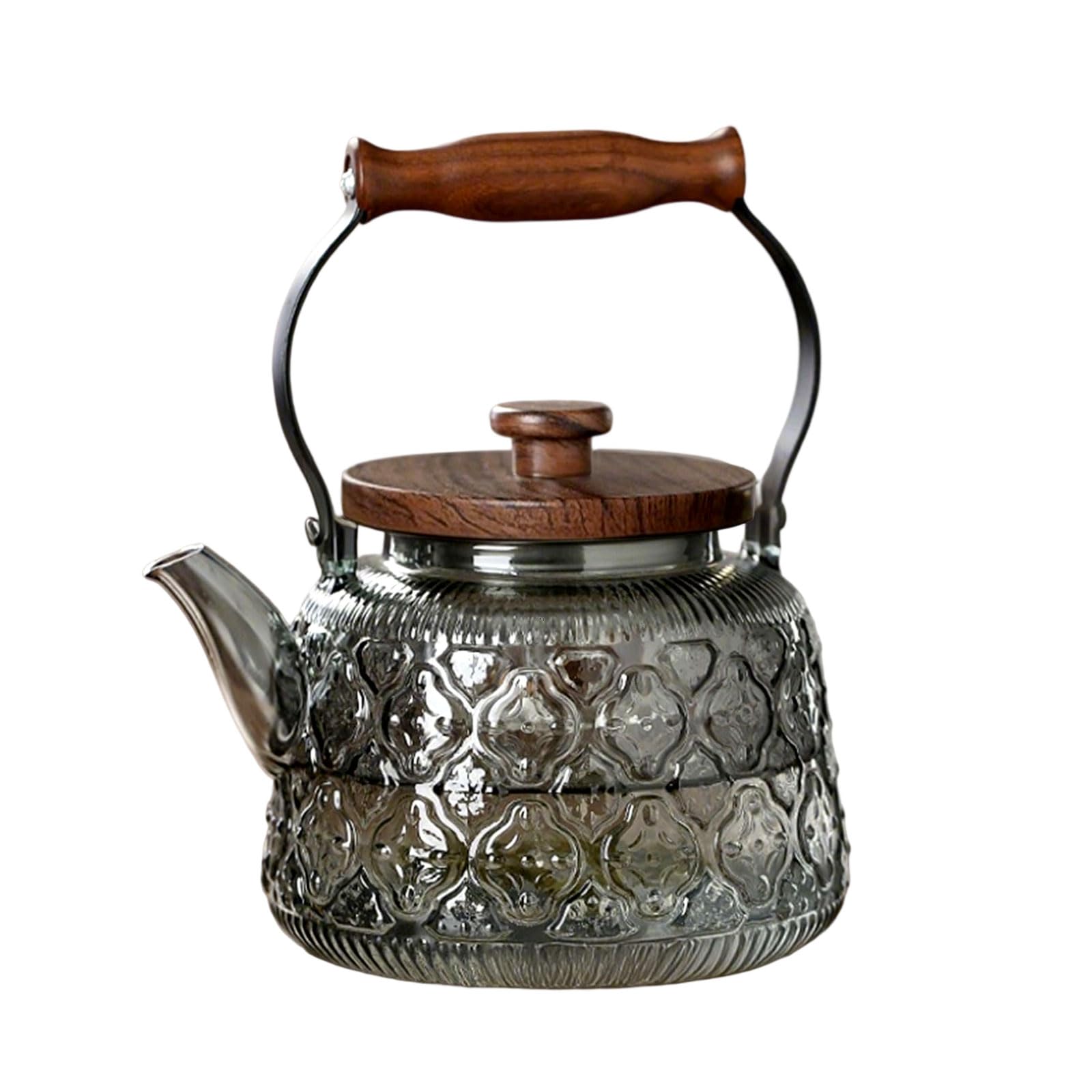 「海棠花」ティーポット 1000ml 耐熱ガラス ティーポット 茶こし付き ガラス製ポット 手作り 木製持ち..