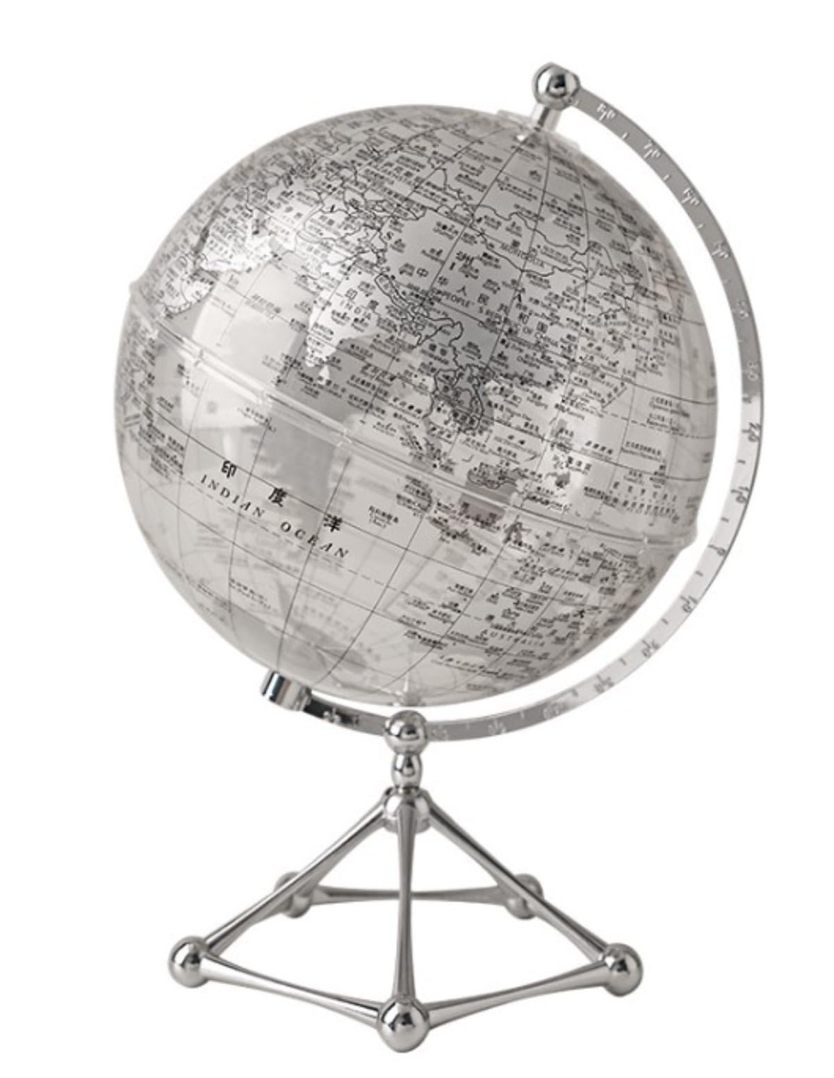 ヴィンテージ地球儀 透明地球儀 金属三脚スタンド 世界地図 地理教育 装飾デスク用 ライトストリップが付属