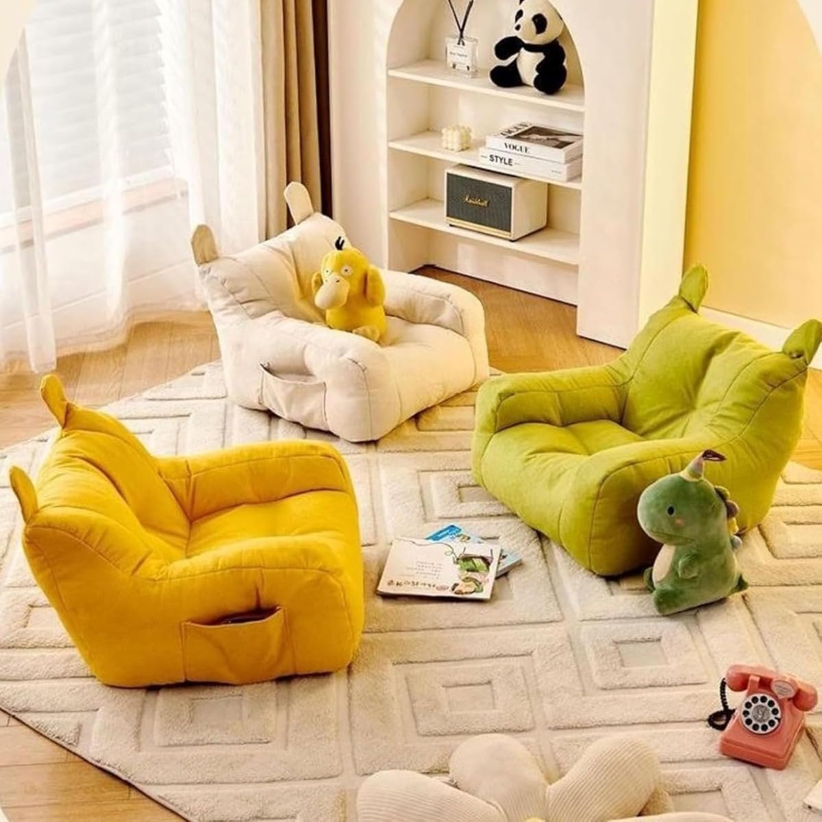 ソファ ローチェア 北欧 子供 キッズチェア 座椅子 小さい 子供用椅 背もたれ付き 軽量 コンパクト 安全 耐荷重 省スペース 収納便利 ミニテーブル 玄関 誕生日 新年 ギフト (グリーン)