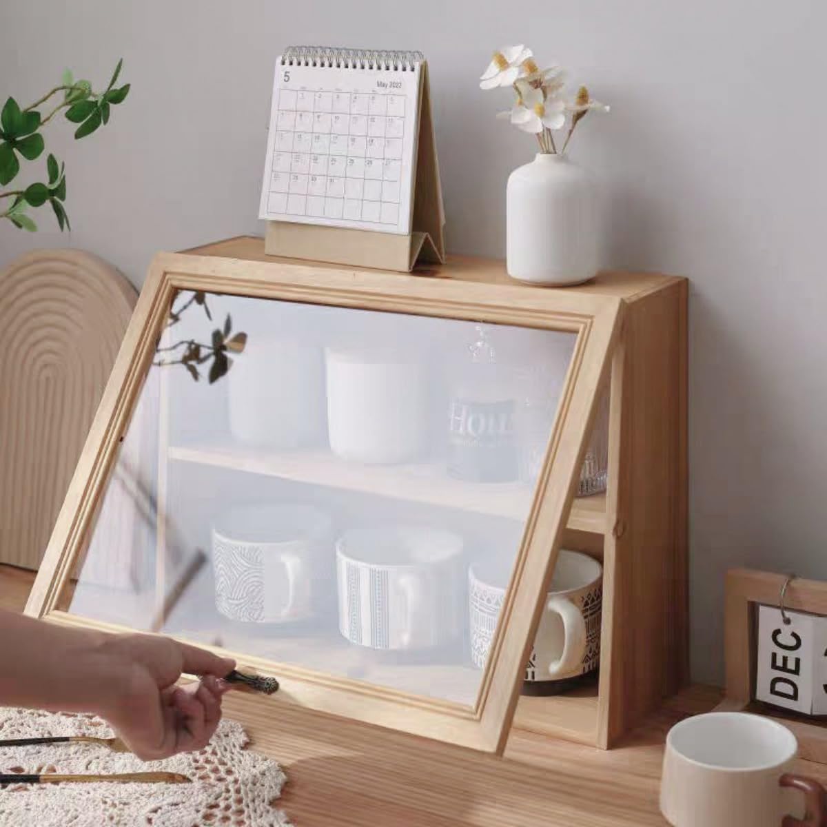 木製コレクションボックス ディスプレイチャートボックス 卓上ミニ収納キャビネット 木製コレクションボックス ディスプレイチャート (43*14.5*33cm,ブラウン)